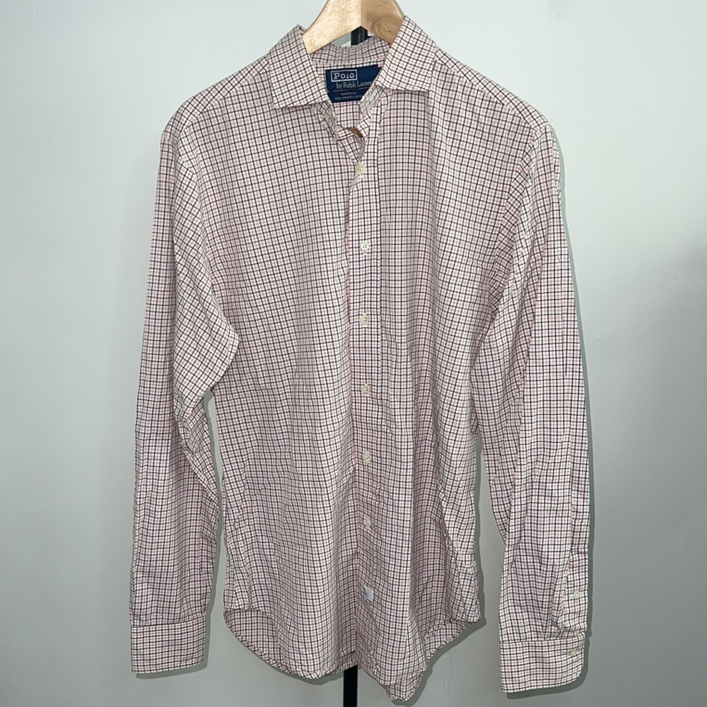 Polo by Ralph Lauren Collared Dress Shirt, 15 1/2-35, collar stain, great cond
